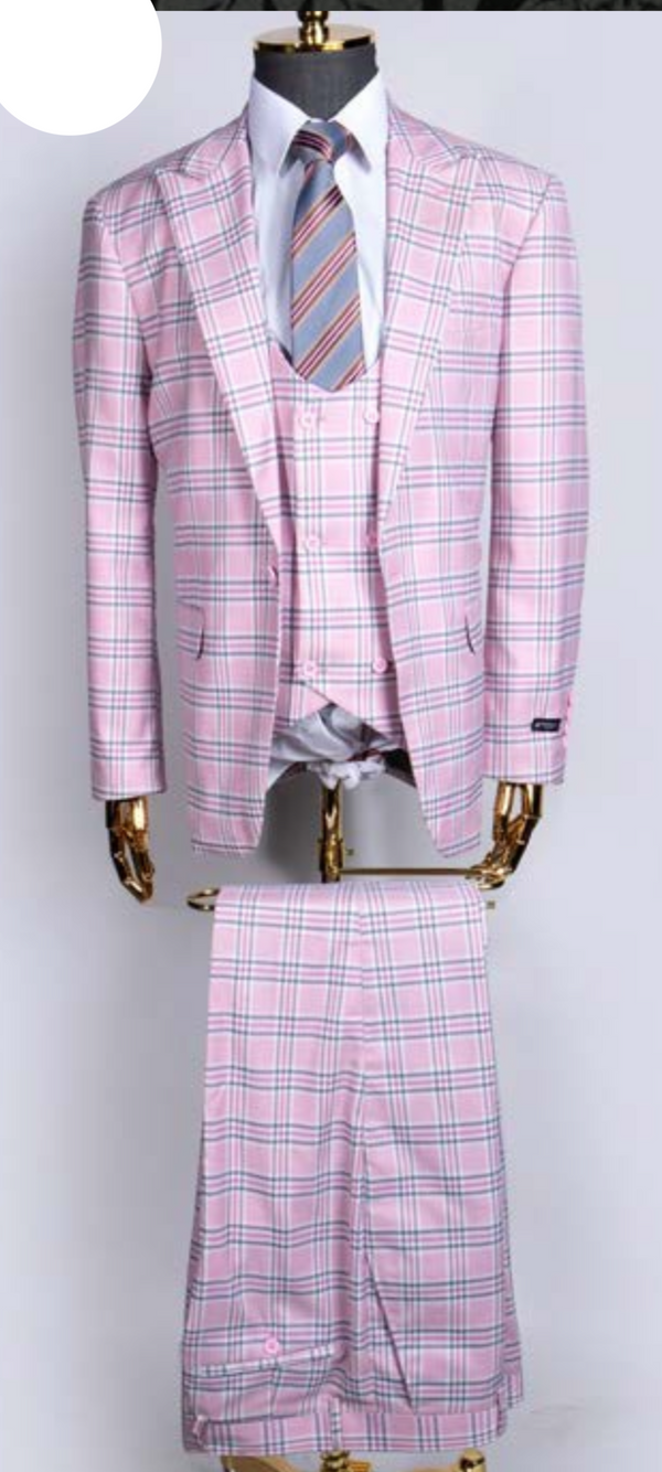 IM251-3pc Plaid-Pink (Slim Fit)