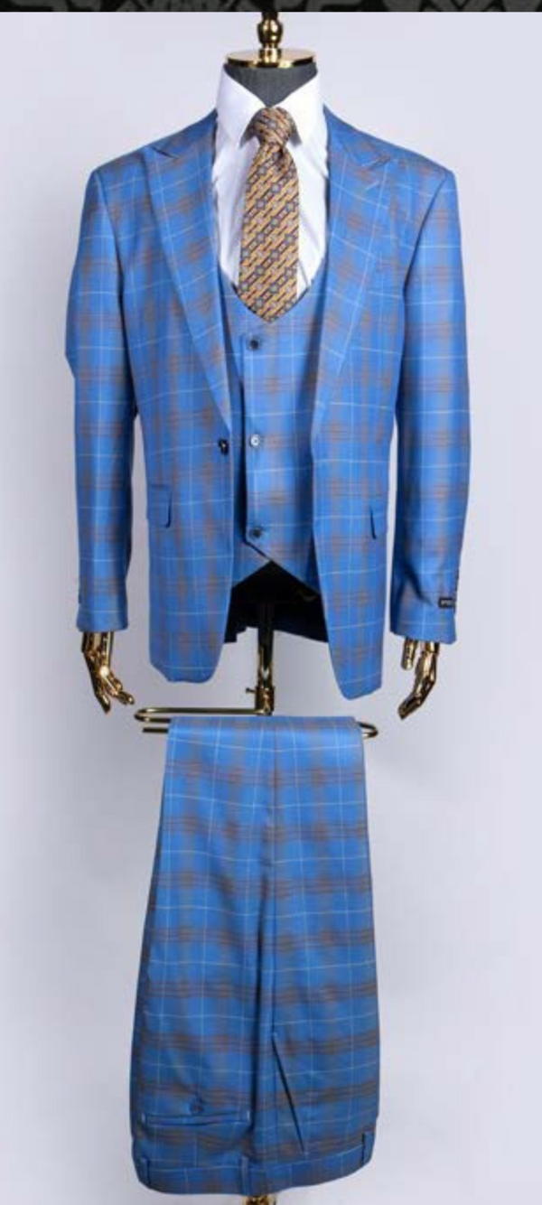 IM241-3pc Plaid-Blue (Slim Fit)